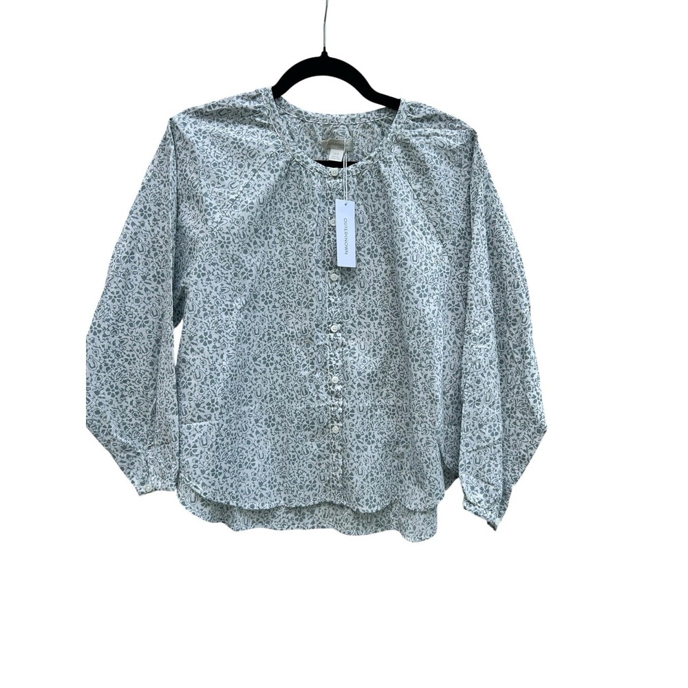 OuterKnown Folk Top Blouse Womens XS Green Floral Boho Button Front 2320011 NEW